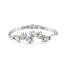 Load image into Gallery viewer, Glistering Flower Bangle with Silver Austrian Element Crystals