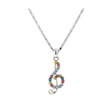Load image into Gallery viewer, Musical Note Pendant with Multi-colour Austrian Element Crystals and Necklace