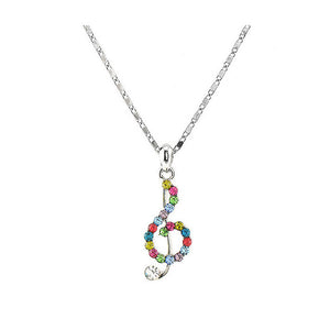 Musical Note Pendant with Multi-colour Austrian Element Crystals and Necklace
