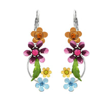 Load image into Gallery viewer, Multi-color Flower Shape Earrings with Yellow and Pink Austrian Element Crystals