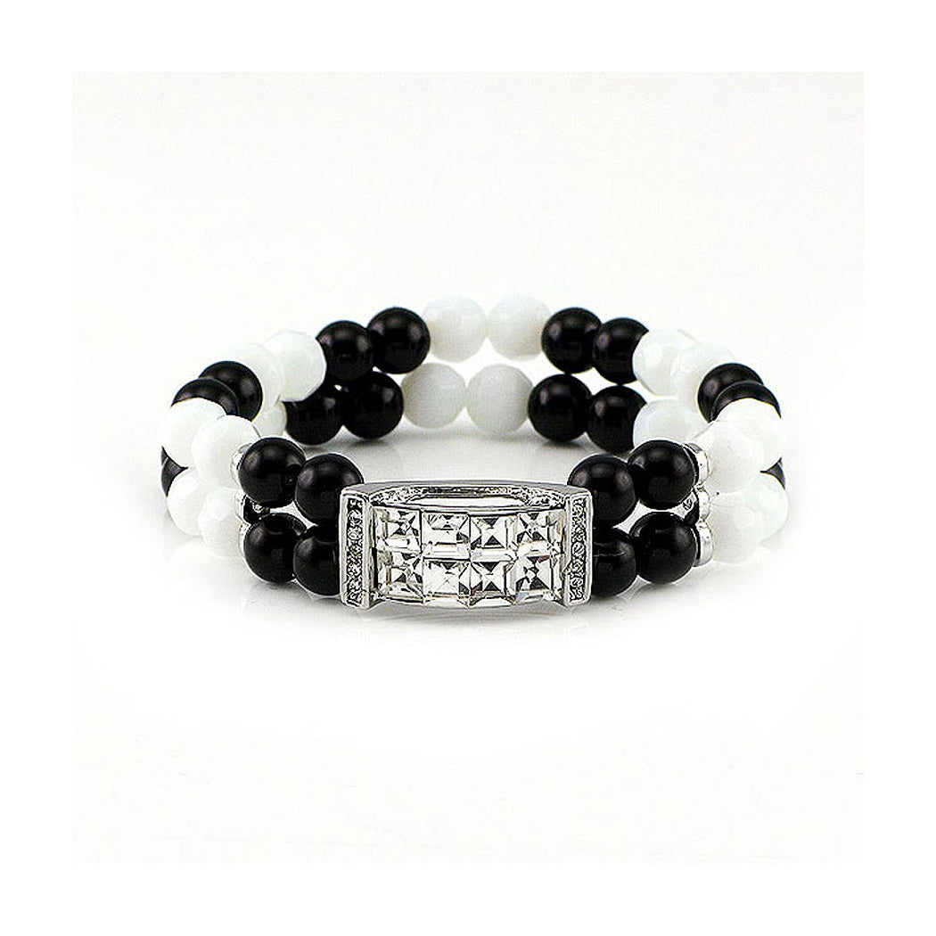 Fancy Bead Bracelet with Silver Austrian Element Crystals