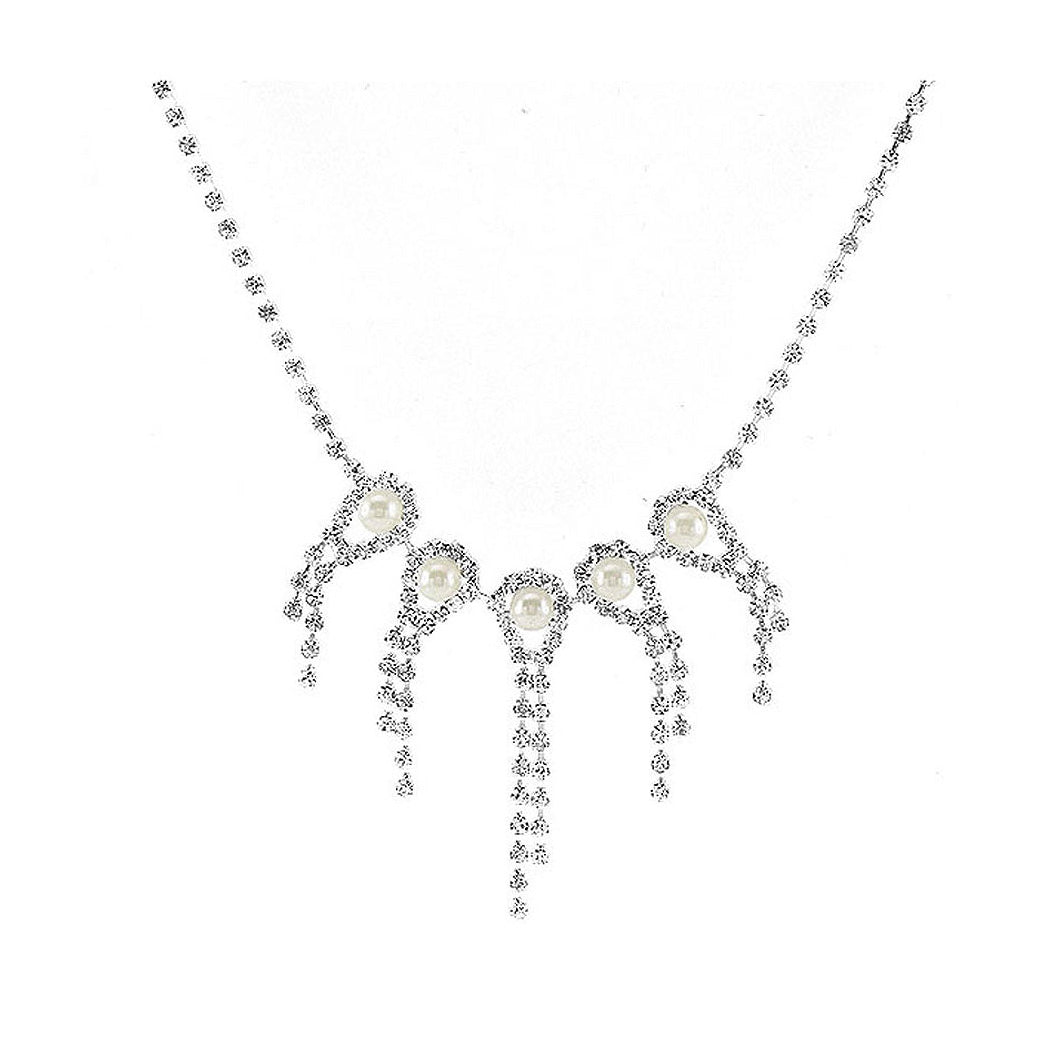 Elegant Fashion Pearl Necklace with Silver Austrian Element Crystal