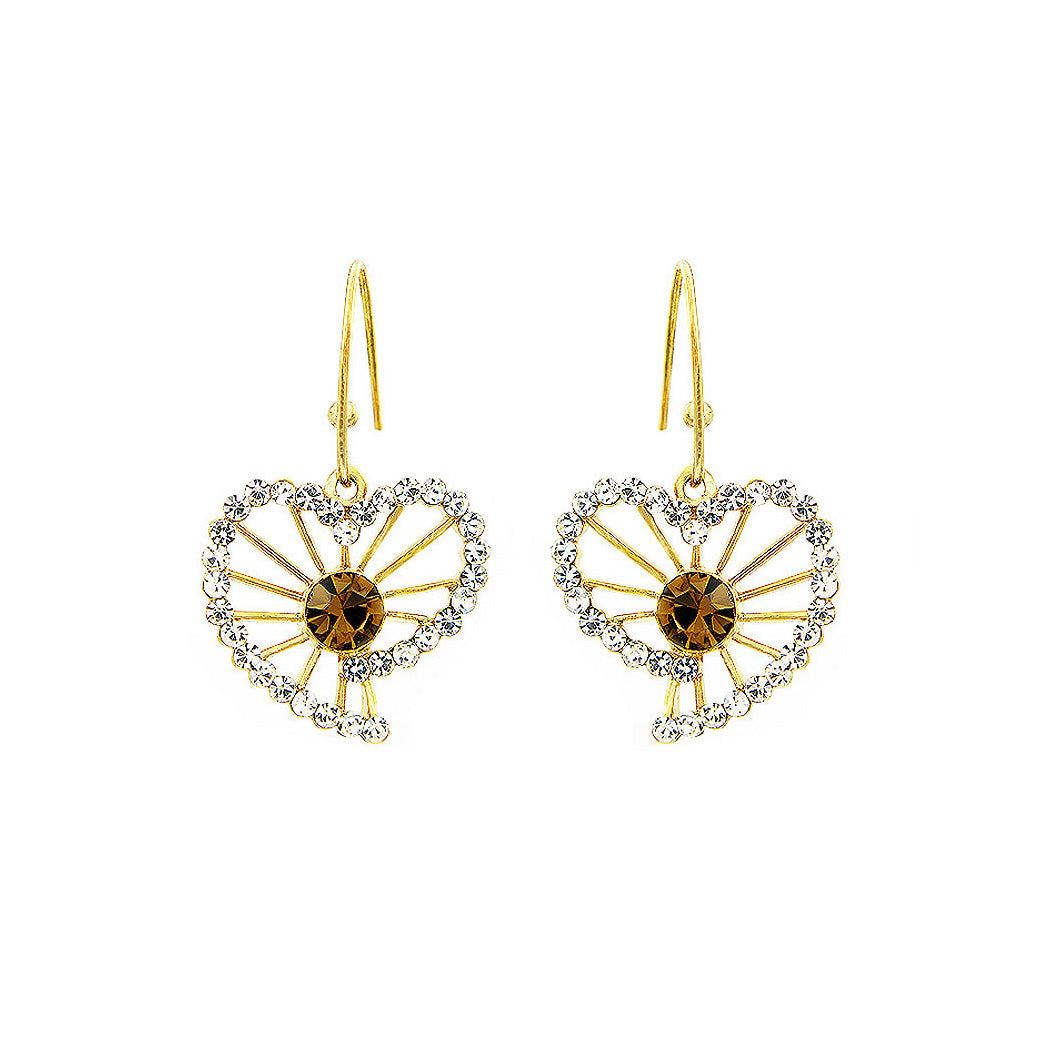 Trendy Heart Earrings with Silver and Yellow Austrian Element Crystals