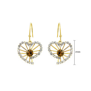 Trendy Heart Earrings with Silver and Yellow Austrian Element Crystals
