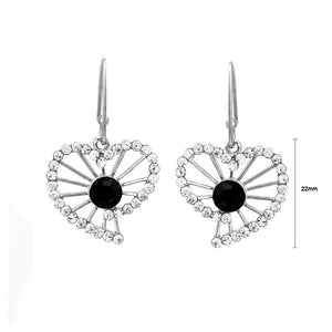 Trendy Heart Earrings with Silver and Black Austrian Element Crystals