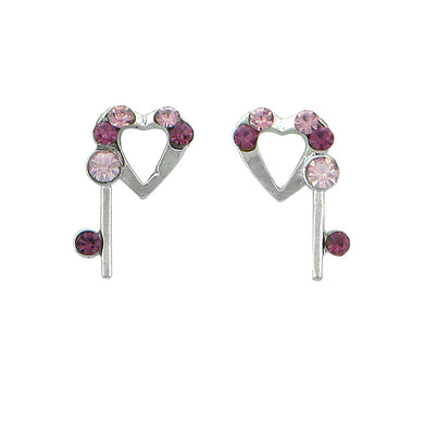 Lovely Heart Earrings with Purple and Pink Austrian Element Crystals