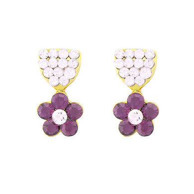 Chic Flower Earrings with Purple and Pink Austrian Element Crystals