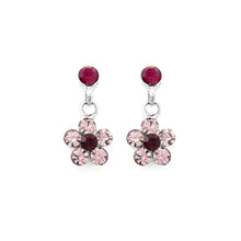Load image into Gallery viewer, Lovely Peach Bloosom Earrings with Purple and Pink Austrian Element Crystals