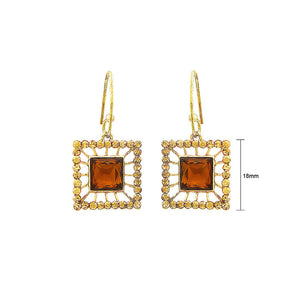 Elegant Square Earrings with Yellowish Copper and Silver Austrian Element Crystals