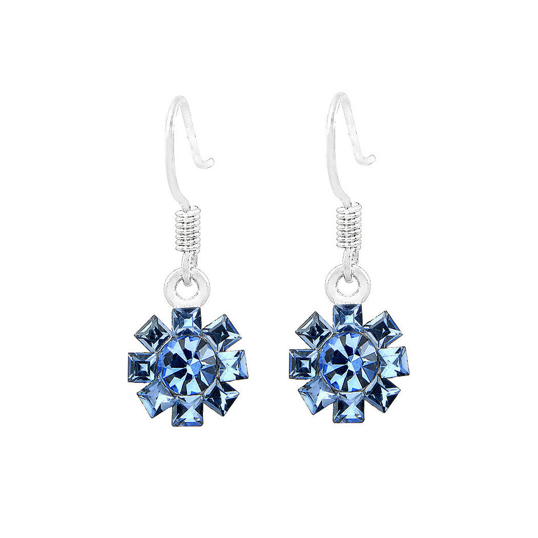 Exquisite Flower Earrings with Blue Austrian Element Crystal