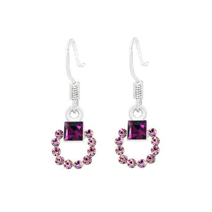 Simple Round Earrings with Purple And Pink Austrian Element Crystals