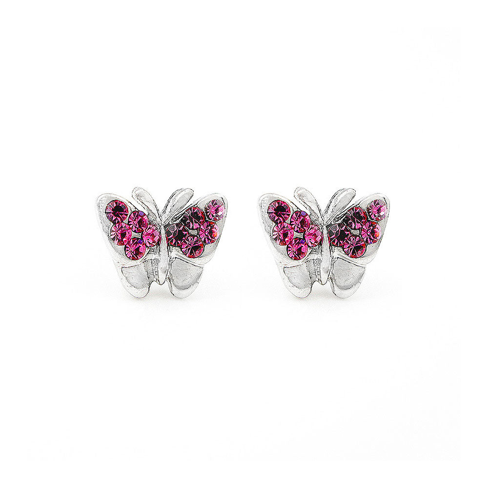 Mini-butterfly Earrings with Pink Austrian Element Crystal