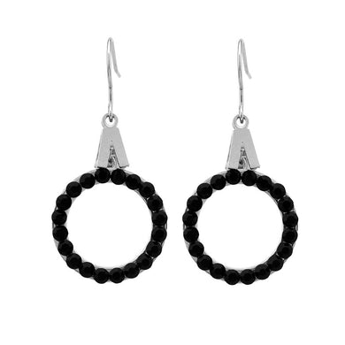 Trendy Round Earrings with Black Austrian Element Crystal