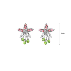 Lovely Flower Earrings with Pink and Green Austrian Element Crystals