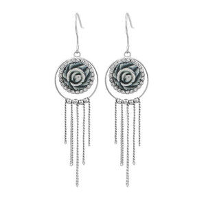 Elegant Rose Earrings with Silver Austrian Element Crystal