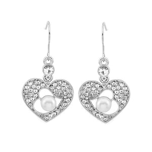 Glistening Earrings with Silver Austrian Element Crystal and White Fashion Pearl