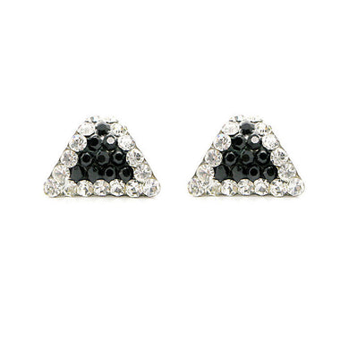 Simple Triangle Earrings with Silver and Black Austrian Element Crystals