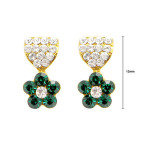 Lovely Flower Earrings with Silver and Dark Green Austrian Element Crystals