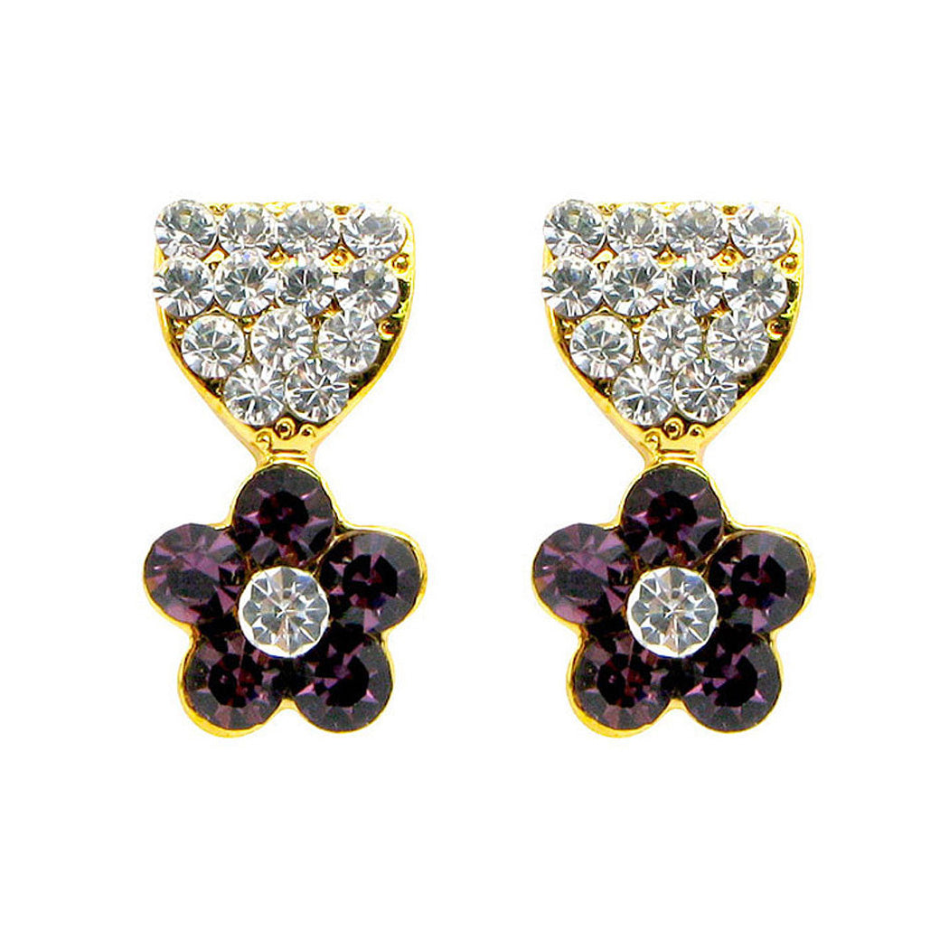 Lovely Flower Earrings with Silver and Purple Austrian Element Crystals