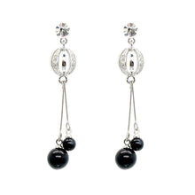 Load image into Gallery viewer, Simple Earrings with Silver Austrian Element Crystal and Black Plastic Beads