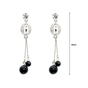 Simple Earrings with Silver Austrian Element Crystal and Black Plastic Beads