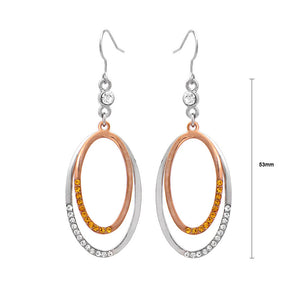Simple Oval Earrings with Silver and Yellow Austrian Element Crystals