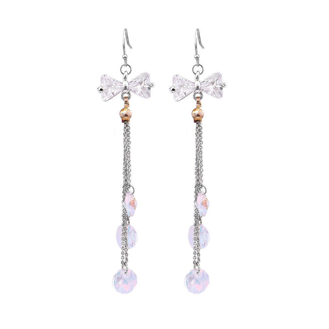 Lovely Ribbon Earrings with Silver Austrian Element Crystal