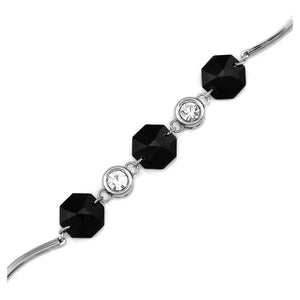 Simple Octagonal Bracelet with Silver and Black Austrian crystals