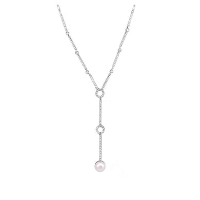 Elegant Necklace with Silver Austrian Element Crystal and White Fashion Pearl