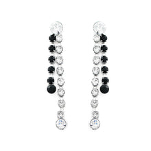 Load image into Gallery viewer, Refined Tassel Earrings with Silver and Black Austrian Element Crystals
