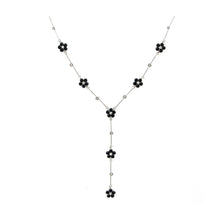 Load image into Gallery viewer, Simple Flowers Necklace with Silver and Black Austrian Element Crystals