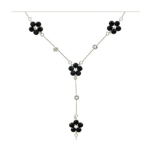 Simple Flowers Necklace with Silver and Black Austrian Element Crystals