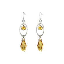 Load image into Gallery viewer, Vintage Oval Earrings with Yellow and Yellow Copper Austrian Element Crystals