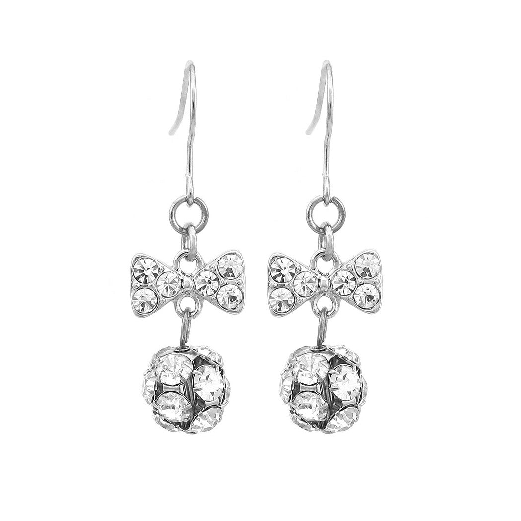 Cute Ribbon Earrings with Silver Austrian Element Crystals