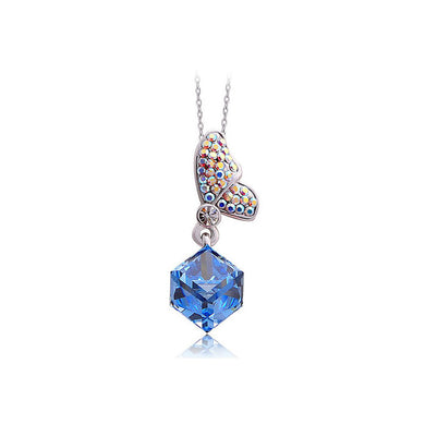Butterfly Whisper Pendant with Blue and Silver Austrian Element Crystals