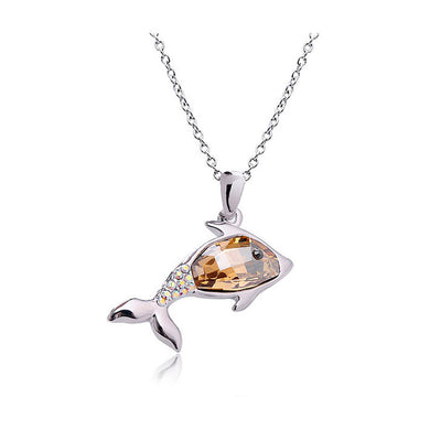 Lovely Dolphin Pendant with Golden and Silver Austrian Element Crystals