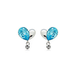 Refined Flowing Heart Earrings with Blue and Silver Swarvoski Crystals