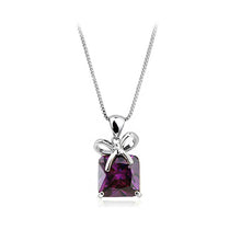 Load image into Gallery viewer, Ribbon Pendant with Purple Austrian Crystal and Necklace
