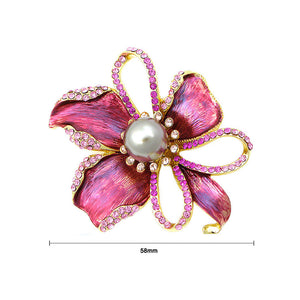 Flower Brooch with Pink Austrian Element Crystal and Brown Fashion Pearl