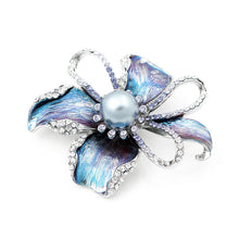 Load image into Gallery viewer, Flower Brooch with Silver Austrian Element Crystal and Grey Fashion Pearl