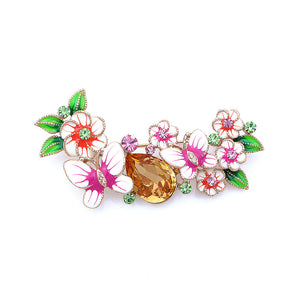 Dazzling Butterfly and Flower Brooch with Multi-color Austrian Element Crystals and Orange CZ