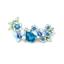 Load image into Gallery viewer, Dazzling Butterfly and Flower Brooch with Silver and Blue Austrian Element Crystals and Blue CZ