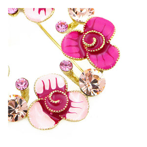 Dazzling Flower Brooch with Pink and Orange Austrian Element Crystals