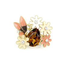 Load image into Gallery viewer, Dazzling Butterfly and Flower Brooch with Silver Austrian Element Crystal and Brown CZ
