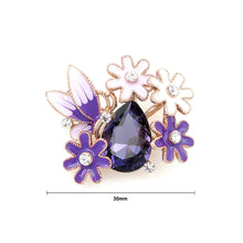 Load image into Gallery viewer, Dazzling Butterfly and Flower Brooch with Silver Austrian Element Crystal and Purple CZ