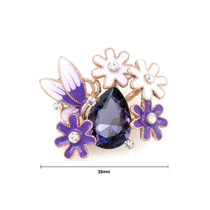 Dazzling Butterfly and Flower Brooch with Silver Austrian Element Crystal and Purple CZ
