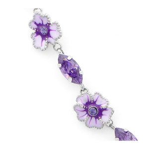 Purple Flower and Butterfly Necklace with Purple and Silver Austrian Element Crystals