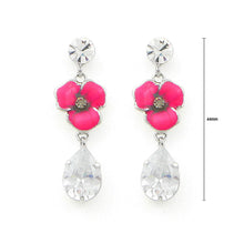 Load image into Gallery viewer, Pink Flower Earrings with Silver Austrian Element Crystal