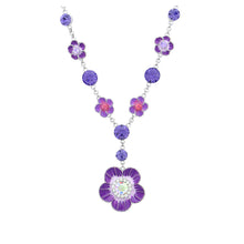 Load image into Gallery viewer, Purple Flower Necklace with Purple and Silver Austrian Element Crystals