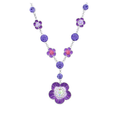 Purple Flower Necklace with Purple and Silver Austrian Element Crystals